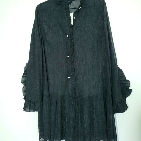 River Island  button down sheer ruffled  dress NWT - Picture 2 of 11